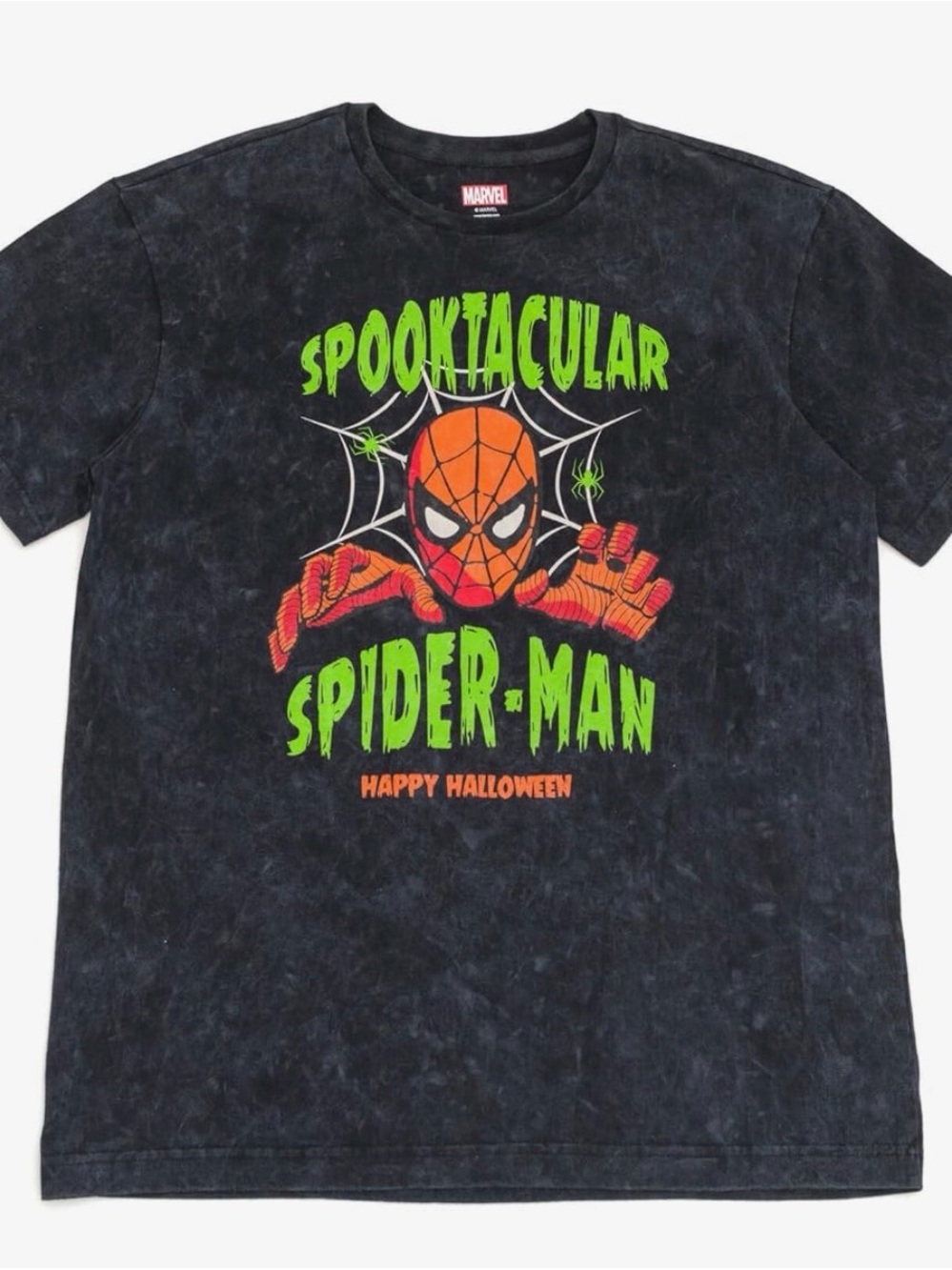 Marvel Black Spidey 'Spooktacular' Graphic Tee with Orange & Green Print